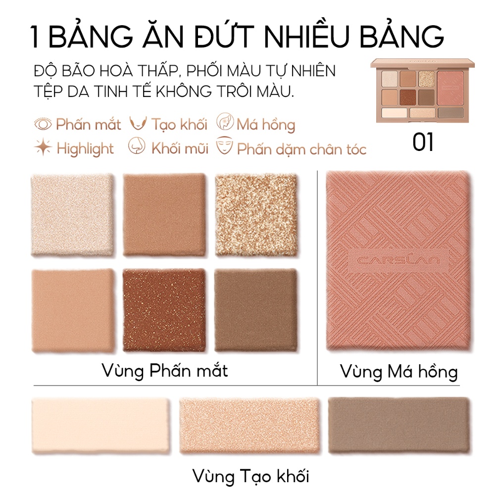 Bảng phấn 10 ô Carslan Silky Twinkle Comprehensive Palette 18g chất phấn mịn lì đa năng