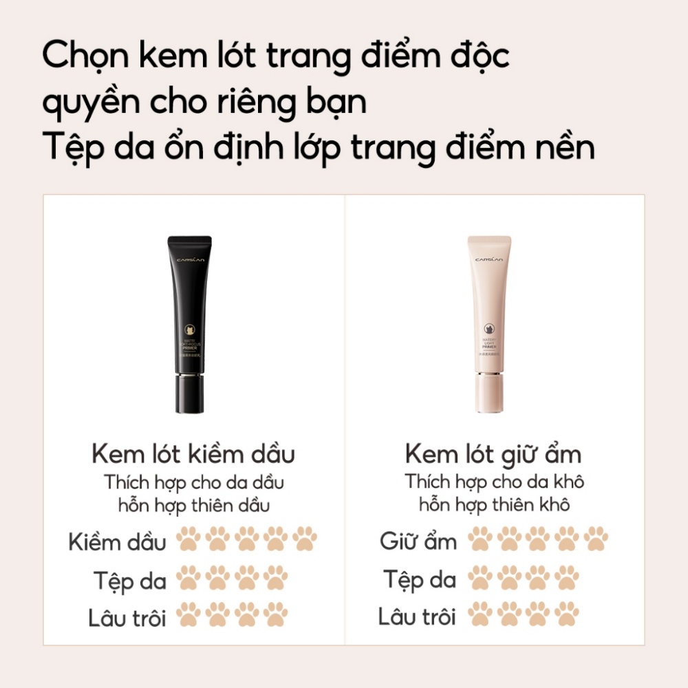 Kem lót Carslan Watery Light Primer/Matte Soft - Focus Primer 35g dưỡng ẩm và kiềm dầu cho lớp nền mịn mướt