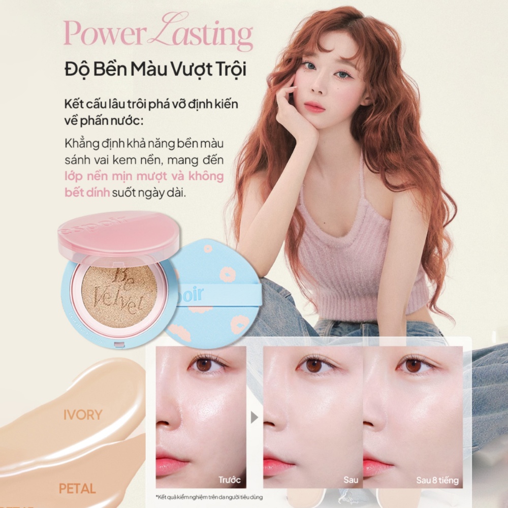 Phấn nước Espoir Pro Tailor Be Velvet Cover Cushion Sakura + Cherry Blossom Edition 13gr mỏng nhẹ, mềm mịn