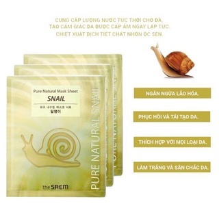 Mặt nạ The Saem Pure Natural Mask Sheet Snail 20ml dưỡng ẩm da hiệu quả