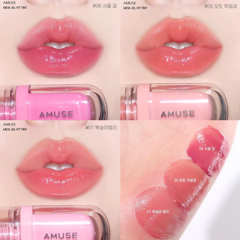 Son tint bóng AMUSE Jel-Fit Tint 3.8g hiệu ứng căng tràn, nhưng vẫn giữ màu lên tới 12 tiếng