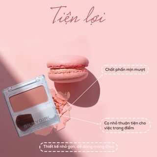 Phấn má hồng Silkygirl Blush Hour 3g kèm chổi hộp phấn vuông vức màu sắc thời thượng