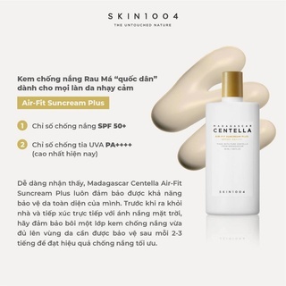 Kem chống nắng Skin1004 Madagascar Centella Air Fit Suncream SPF50+ PA++++ 20/50ml với chiết xuất rau má