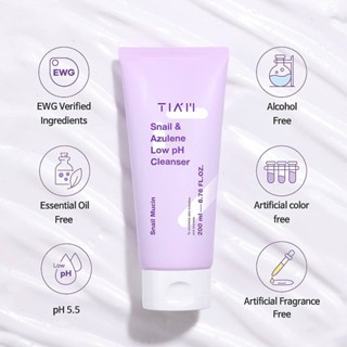 Sữa rửa mặt Tiam Snail & Azulene Low PH Cleanser 200ml dịu nhẹ cho làn da nhạy cảm