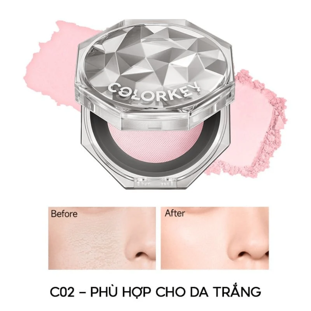 (Tặng gương + Bông phấn + Mask) Phấn phủ bột Colorkey Lasting Naturally-Occurring Loose Powder 8g kiềm dầu lâu trôi