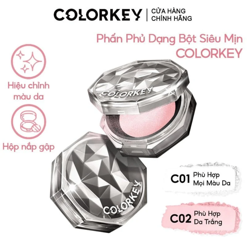 (Tặng gương + Bông phấn + Mask) Phấn phủ bột Colorkey Lasting Naturally-Occurring Loose Powder 8g kiềm dầu lâu trôi