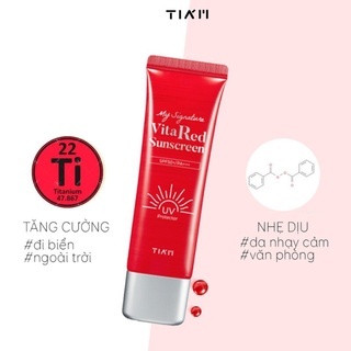 Kem chống nắng Tiam My Signature Vita Red Sunscreen SPF 50+ PA+++ 50ml giúp dưỡng sáng da