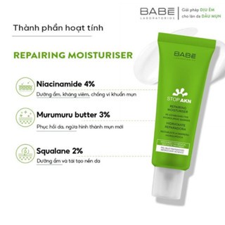 Kem dưỡng phục hồi da mụn BABE Stop AKN Hidratante Repairing Moisturiser 50ml cung cấp độ ẩm ngăn ngừa mụn
