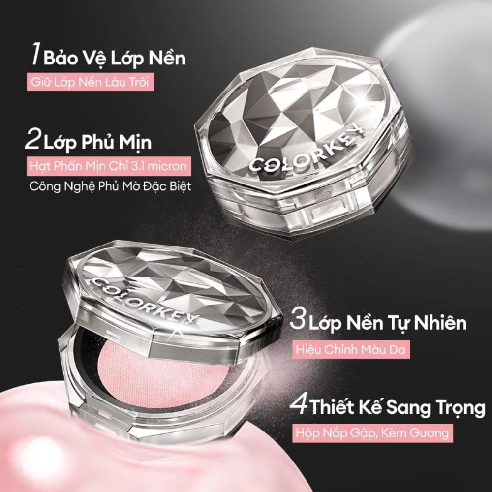 (Tặng gương + Bông phấn + Mask) Phấn phủ bột Colorkey Lasting Naturally-Occurring Loose Powder 8g kiềm dầu lâu trôi