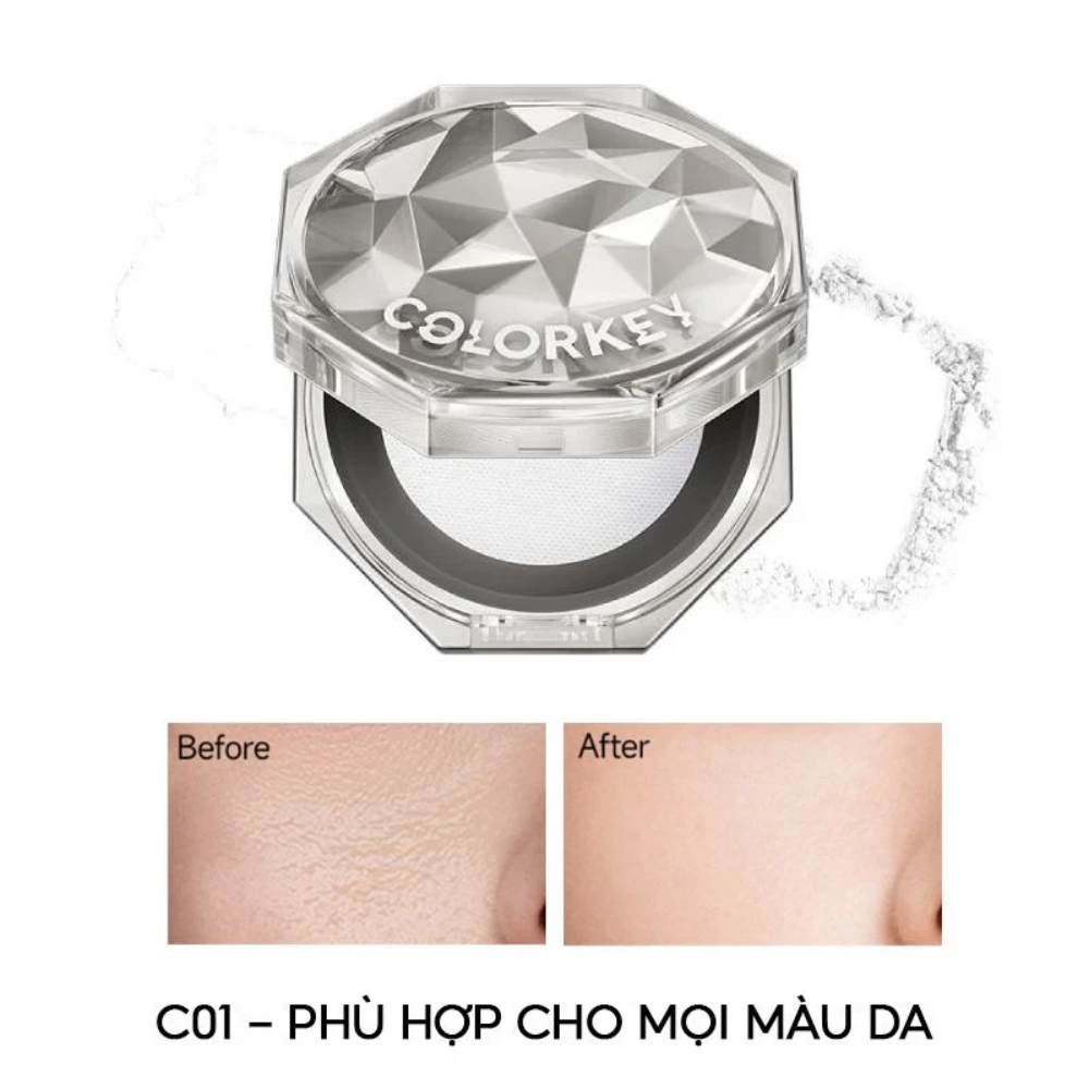 (Tặng gương + Bông phấn + Mask) Phấn phủ bột Colorkey Lasting Naturally-Occurring Loose Powder 8g kiềm dầu lâu trôi