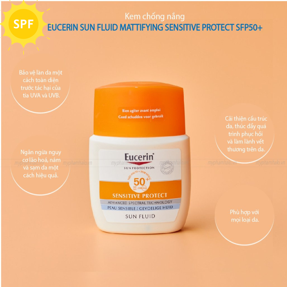 Kem chống nắng Eucerin Sensitive Protect Sun Fluid SPF50+ 50ml cho da thường đến khô, da nhạy cảm