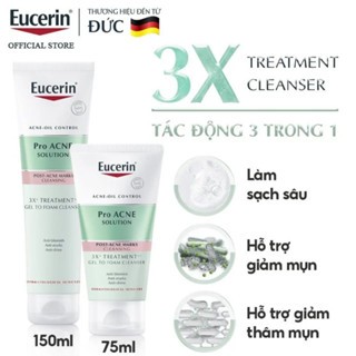 Gel rửa mặt Eucerin Pro Acne Solution 3X Treatment Gel To Foam Cleanser 75ml hỗ trợ giảm mụn mờ thâm