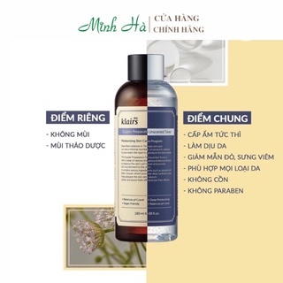 Nước hoa hồng Klairs Supple Preparation Toner 180ml không mùi và mùi thảo dược dành cho mọi loại da