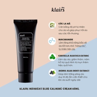 Kem dưỡng Klairs Midnight Blue Calming Cream 30/60ml làm dịu da, phù hợp với da nhạy cảm