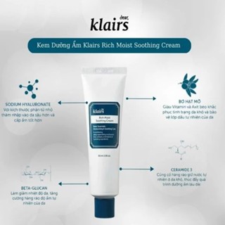 Kem dưỡng ẩm Klairs Rich Moist Soothing Cream 80ml dành cho da khô mất nước