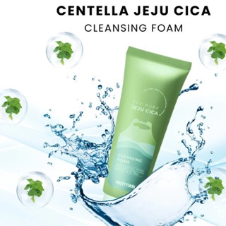 Sữa rửa mặt rau má Prettyskin The Pure Jeju Cica Cleansing Foam 150ml làm sạch bụi bẩn và dầu thừa