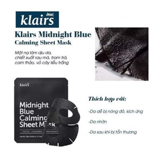 Mặt nạ Klairs Midnight Blue Calming Sheet Mask 25ml làm sạch và dịu mát da