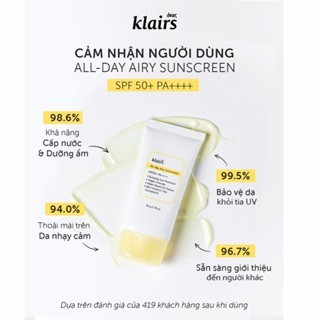 Kem chống nắng Klairs All-day Airy Sunscreen SPF50+ PA++++ 50g ẩm mượt, làm dịu da