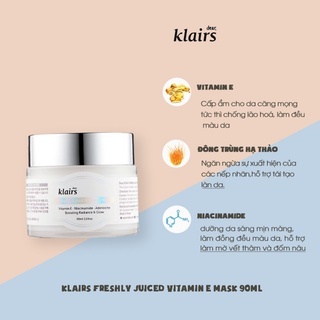 Mặt nạ ngủ & kem dưỡng ẩm Klairs Fresh Juiced Vitamin E Mask 90g giúp làm sáng da, tái tạo da