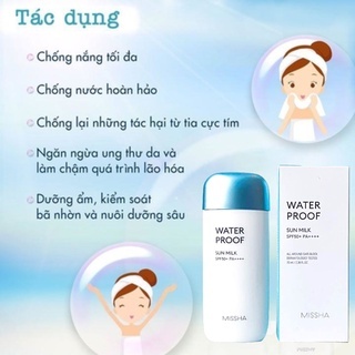 Kem chống nắng Missha Waterproof Sun Milk SPF50+ PA++++ 70ml chống nắng kiềm dầu