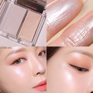 Phấn nhũ bắt sáng highlight 2 ô Clio Prism Highlighter Duo 7g hộp vuông nhỏ nhắn chất phấn nhũ siêu mịn