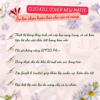 Kem nền Clio Kill Cover New Matte Foundation SPF20 PA++ 38g cho lớp nền mỏng nhẹ, lì suốt ngày dài