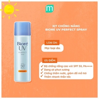 Xịt chống nắng Biore UV Spray SPF50+/PA++++ 75g bảo vệ da, không thấm nước