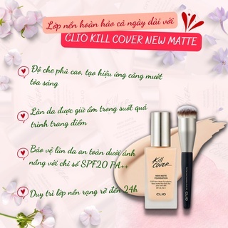 Kem nền Clio Kill Cover New Matte Foundation SPF20 PA++ 38g cho lớp nền mỏng nhẹ, lì suốt ngày dài