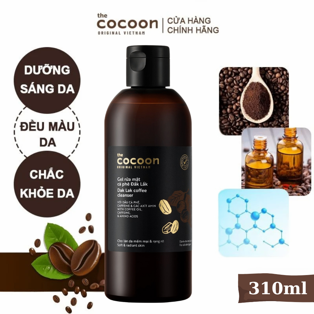 Gel rửa mặt Cocoon chiết xuất cà phê Đắk Lắk 140/310ml làm sạch dịu nhẹ giúp da đều màu