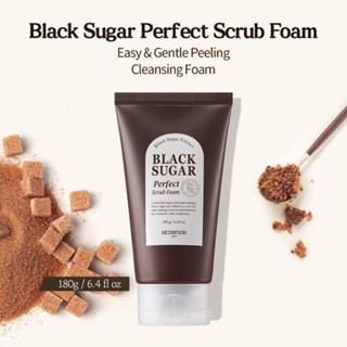 Sữa rửa mặt SKINFOOD Black Sugar Perfect Scrub Foam 180g làm sạch sâu với tẩy tế bào chết dưỡng ẩm