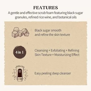 Sữa rửa mặt SKINFOOD Black Sugar Perfect Scrub Foam 180g làm sạch sâu với tẩy tế bào chết dưỡng ẩm