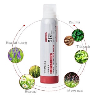 Xịt chống nắng Wellderma Super Glutathione Brightening Sun Spray SPF50+ PA+++ 180ml phun sương tiện lợi bảo vệ da