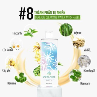 Nước tẩy trang Derladie Cleansing Water Witch Hazel 500/1000ml làm sạch lớp trang điểm và loại bỏ dầu thừa