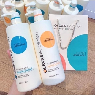 Cặp gội xả Olexrs Hair Salon Argan Oil Collagen Complex 500/960ml hỗ trợ mọc tóc, dưỡng tóc mềm mượt