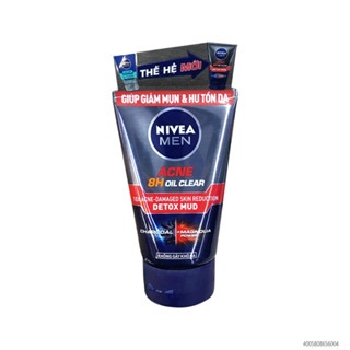 Sữa rửa mặt Nivea Men Acne 8h Oil Clear ngăn ngừa mụn 100g lọc sạch bụi bẩn, ô nhiễm tận sâu lỗ chân lông