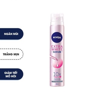 Xịt khử mùi Nivea Extra White Serum Spray Whitening Skin 100ml dưỡng da sáng mịn, giảm tiết mồ hôi và ngăn mùi suốt 48h