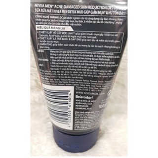 Sữa rửa mặt Nivea Men Acne 8h Oil Clear ngăn ngừa mụn 100g lọc sạch bụi bẩn, ô nhiễm tận sâu lỗ chân lông
