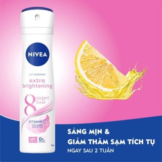 Xịt khử mùi nữ trắng mịn mờ vết thâm Nivea Extra Whitening 150ml giảm tiết mồ hôi ngăn mùi hiệu quả
