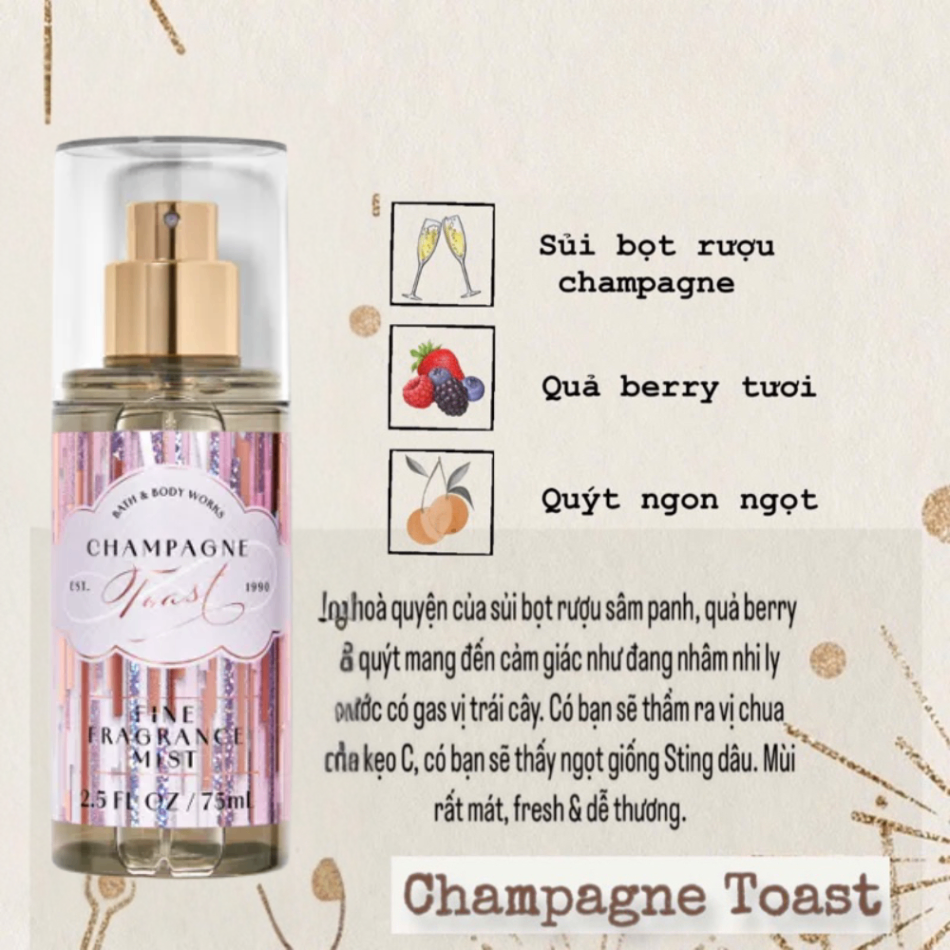 Xịt thơm body Bath & Body Works 75ml xịt thơm toàn thân đa dạng mùi hương phù hợp mọi lứa tuổi