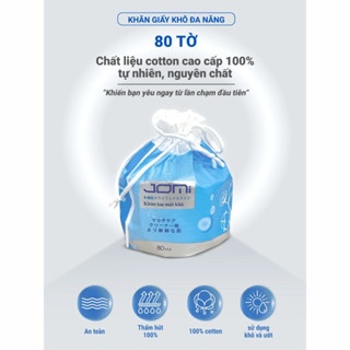 Khăn lau mặt khô Jomi 80 tờ đa năng, siêu thấm hút, mềm mại cho da