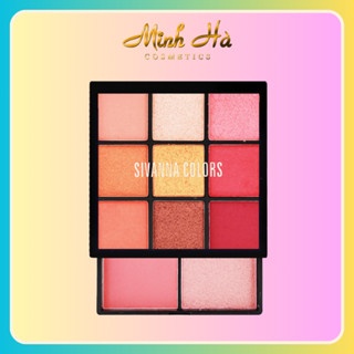 Bảng phấn má hồng & mắt Sivanna Colors Epic Eye And Cheek Palette HF4034 24g tông màu đỏ hồng nhũ vàng