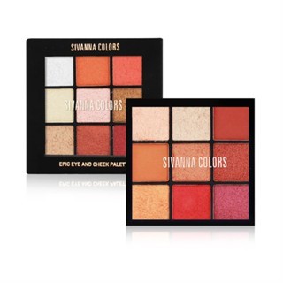 Bảng phấn má hồng & mắt Sivanna Colors Epic Eye And Cheek Palette HF4034 24g tông màu đỏ hồng nhũ vàng