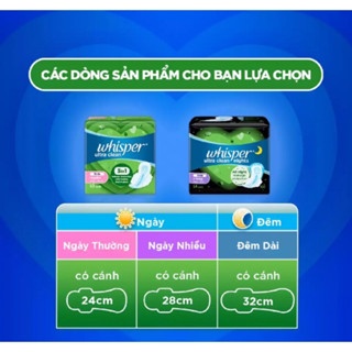 Băng vệ sinh Whisper ban ngày có cánh các loại nhỏ gọn siêu thấm hút
