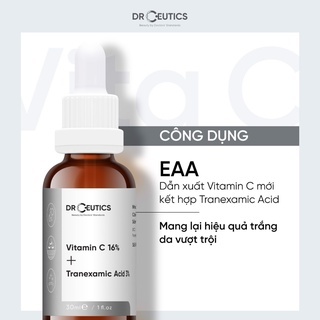 Serum Drceutics Vitamin C 16% + Tranexamic Acid 3% 30ml giúp da trắng sáng đều màu, giảm thâm nám