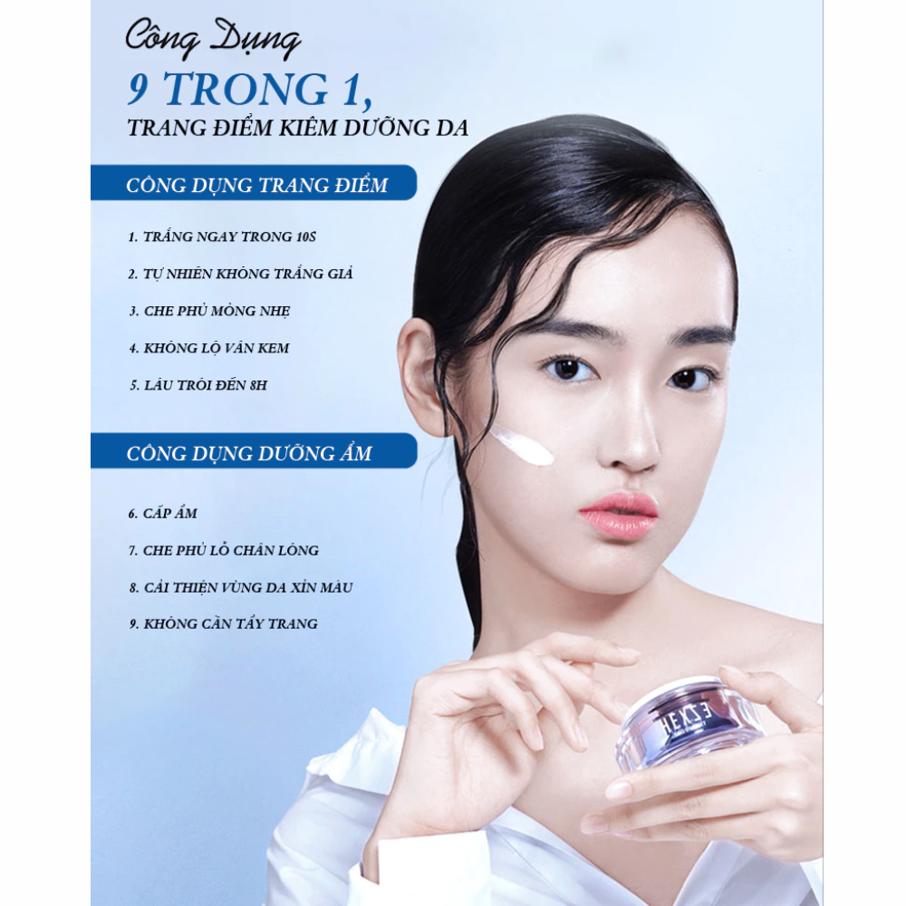 Kem nâng tông Hexze Radiant Lazy Cream 50ml làm sáng da mỏng nhẹ không bết dính