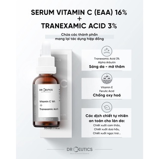 Serum Drceutics Vitamin C 16% + Tranexamic Acid 3% 30ml giúp da trắng sáng đều màu, giảm thâm nám