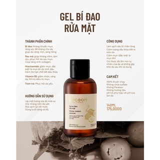 Gel bí đao rửa mặt Cocoon Winter Melon Cleanser 140ml giảm dầu và mụn ẩn, không chứa sulfate