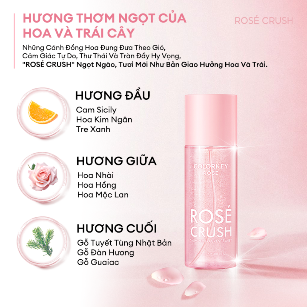 Xịt thơm Colorkey Rose Crush Shimmer Fragrance Mist 100ml