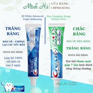 Kem đánh răng Crest 3D White Advanced Triple Whitening 158g trắng răng bảo vệ chống lại sâu răng