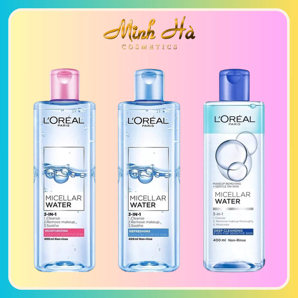 Nước tẩy trang Loreal Paris Micellar Water 3-in-1 400ml không chứa cồn làm sạch và mềm da
